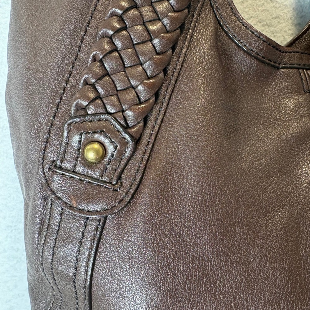 Banana Republic Brown Leather Slouchy Braided Hobo Shoulder Bag Y2K 2008 - Picture 7 of 12